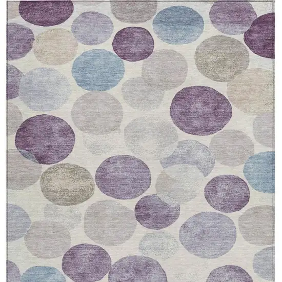 Plum Beige And Denim Blue Geometric Washable Indoor Outdoor Area Rug Photo 3
