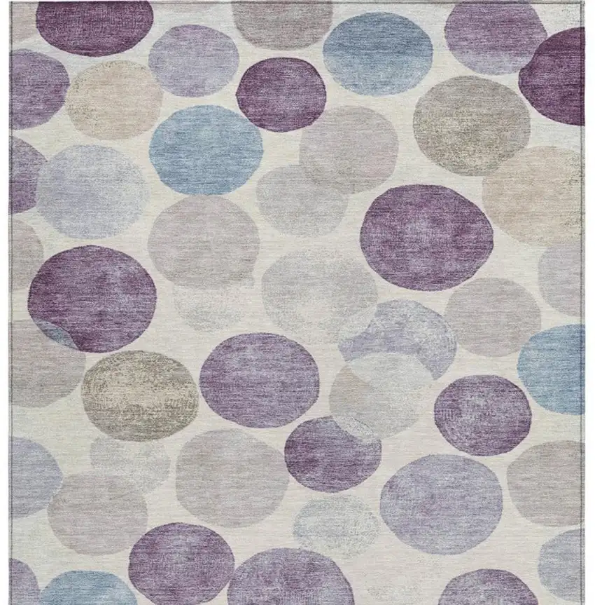 Plum Beige And Denim Blue Geometric Washable Indoor Outdoor Area Rug Photo 3