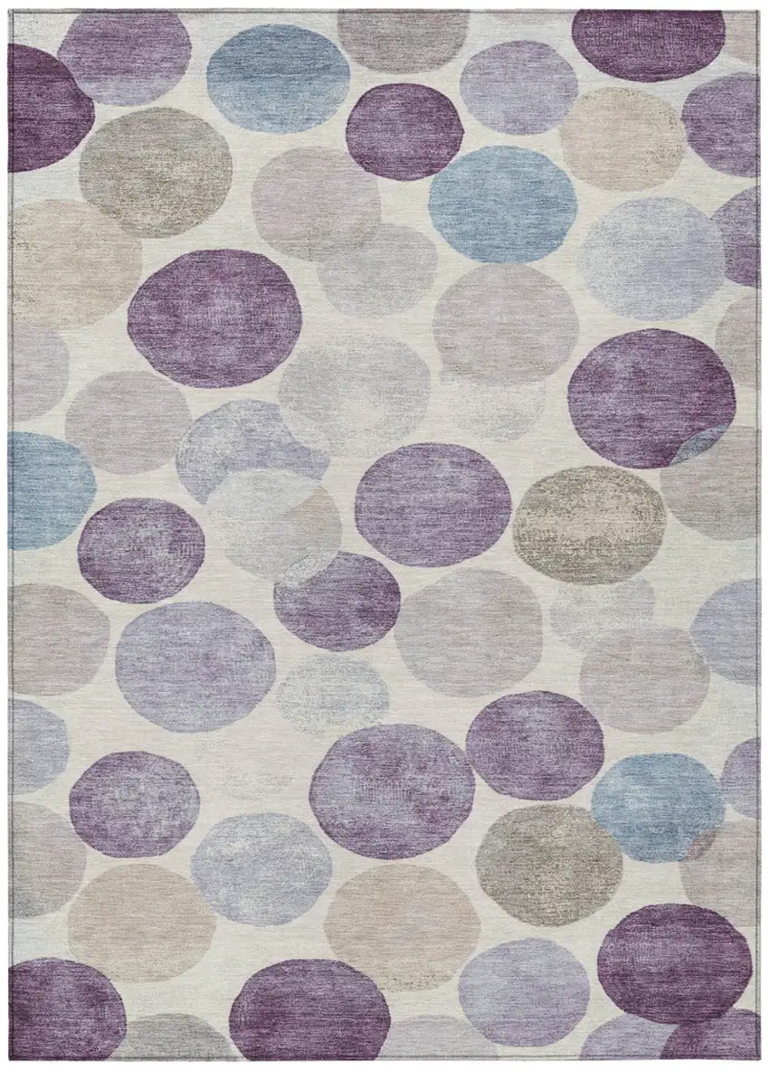 Plum Beige And Denim Blue Geometric Washable Indoor Outdoor Area Rug Photo 9