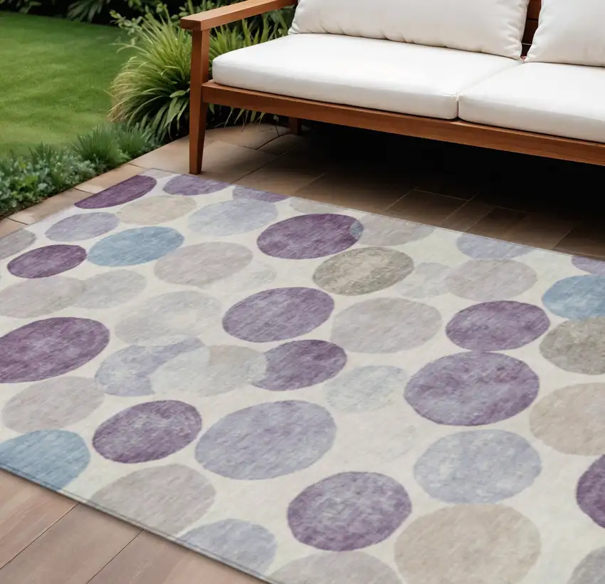 Plum Beige And Denim Blue Geometric Washable Indoor Outdoor Area Rug Photo 2