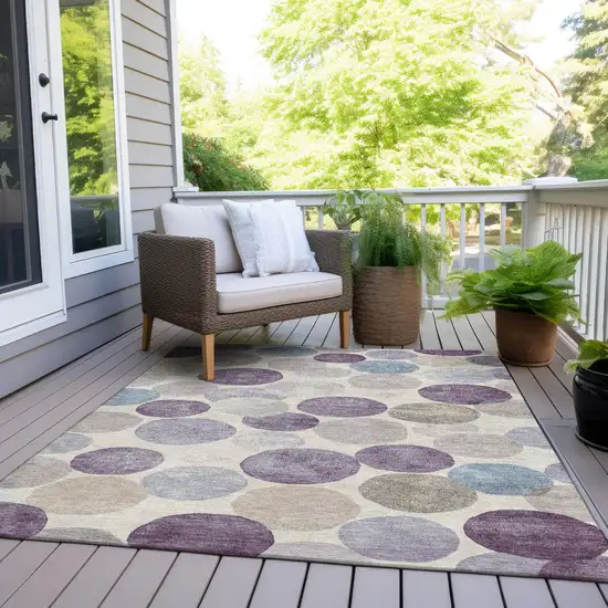 Plum Beige And Denim Blue Geometric Washable Indoor Outdoor Area Rug Photo 8