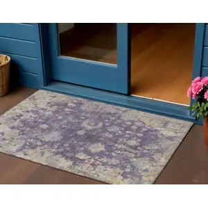 Photo of Plum Beige And Gray Floral Washable Indoor Outdoor Area Rug