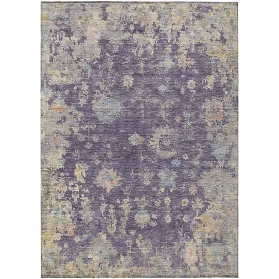 Plum Beige And Gray Floral Washable Indoor Outdoor Area Rug Photo 2