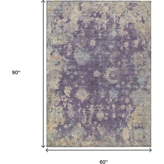 Plum Beige And Gray Floral Washable Indoor Outdoor Area Rug Photo 3