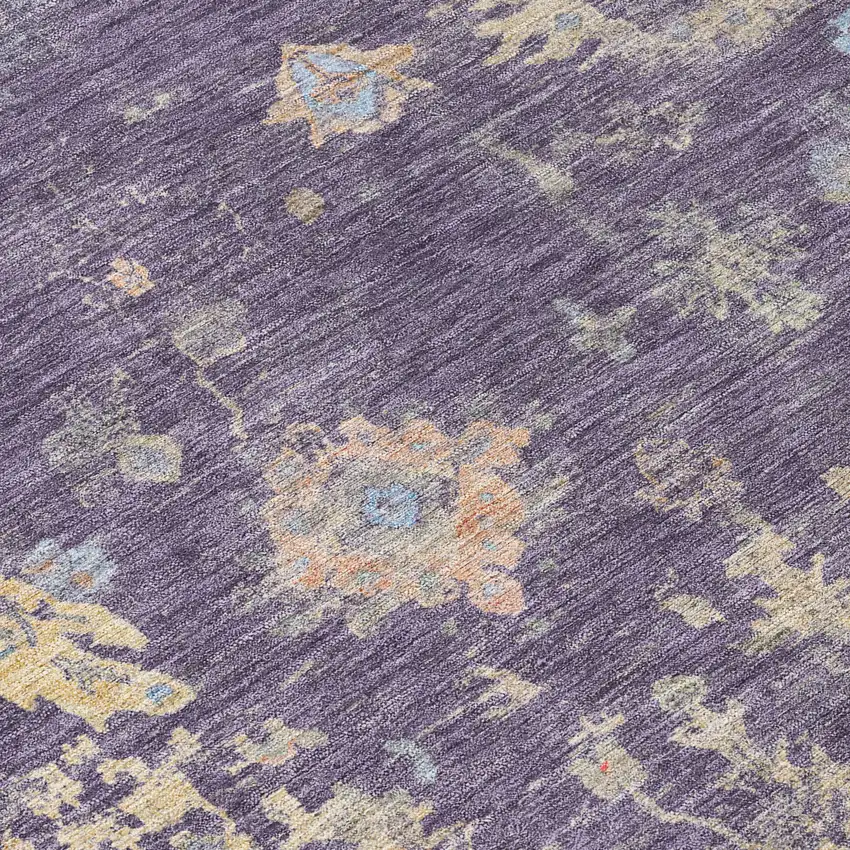 Plum Beige And Gray Floral Washable Indoor Outdoor Area Rug Photo 7