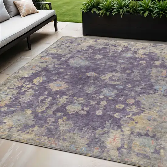 Plum Beige And Gray Floral Washable Indoor Outdoor Area Rug Photo 1