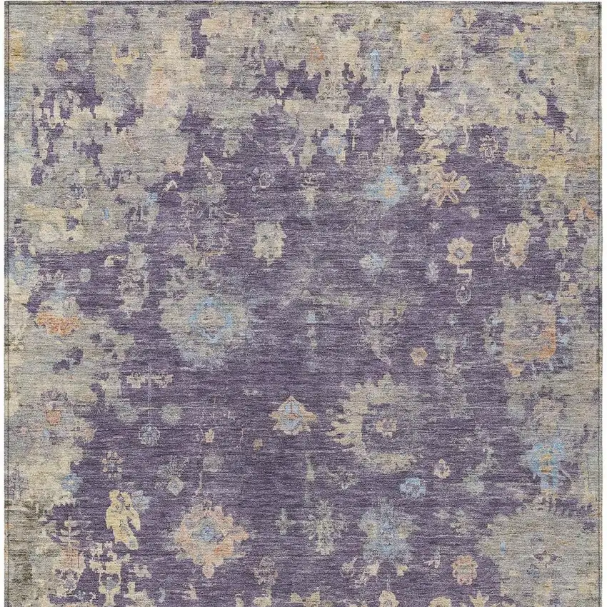 Plum Beige And Gray Floral Washable Indoor Outdoor Area Rug Photo 4