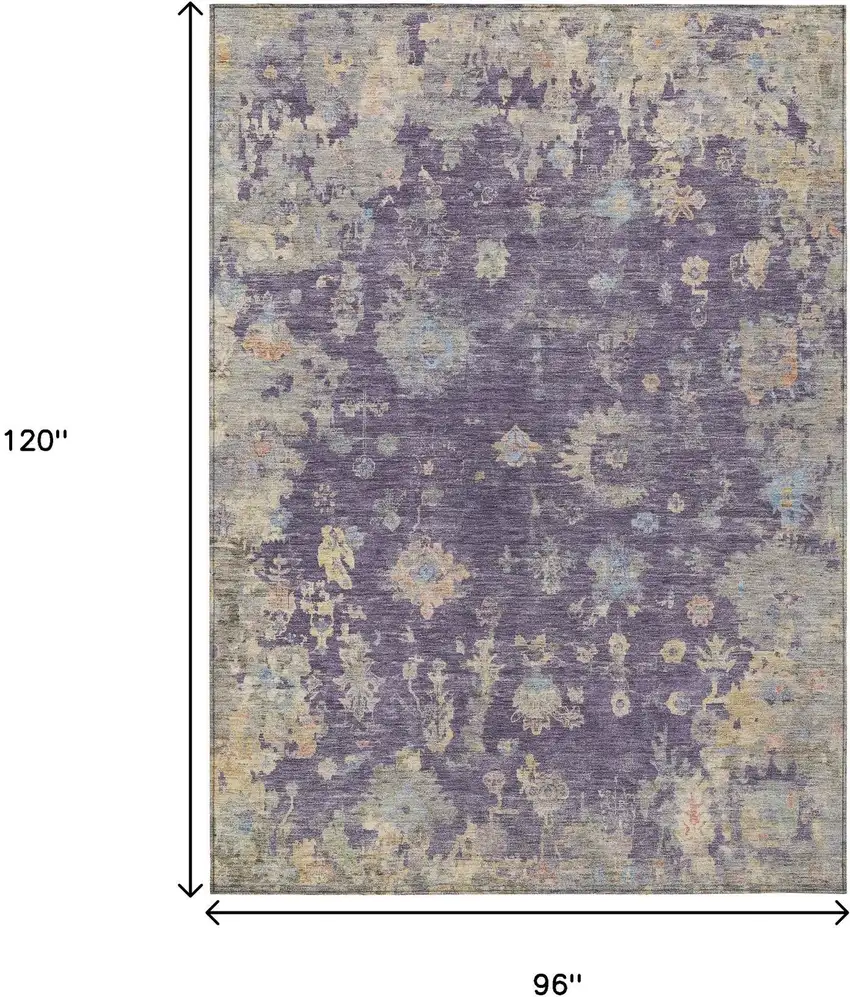 Plum Beige And Gray Floral Washable Indoor Outdoor Area Rug Photo 3
