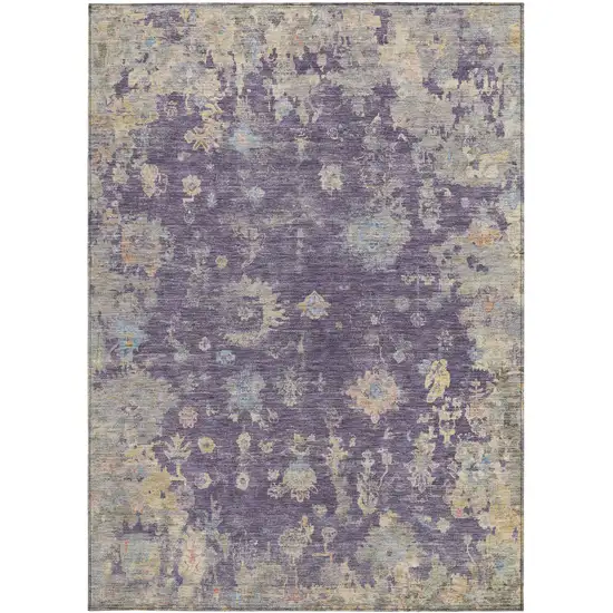 Plum Beige And Gray Floral Washable Indoor Outdoor Area Rug Photo 5