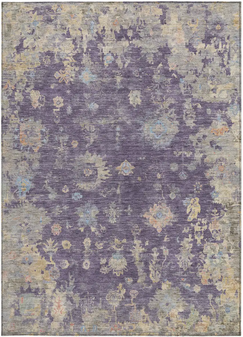 Plum Beige And Gray Floral Washable Indoor Outdoor Area Rug Photo 5