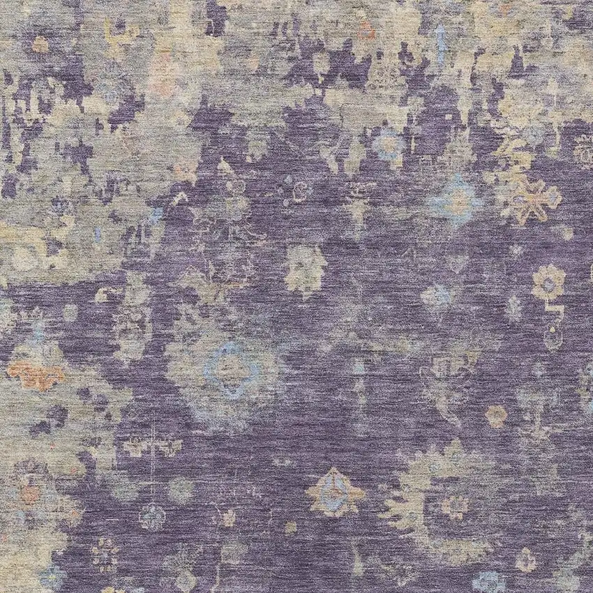 Plum Beige And Gray Floral Washable Indoor Outdoor Area Rug Photo 7