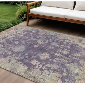 Photo of Plum Beige And Gray Floral Washable Indoor Outdoor Area Rug