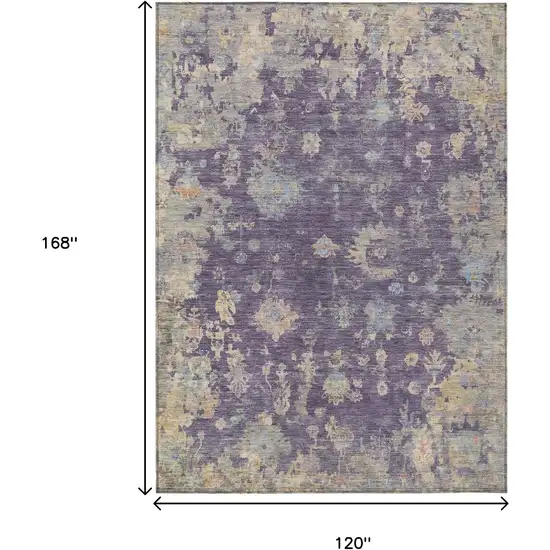 Plum Beige And Gray Floral Washable Indoor Outdoor Area Rug Photo 3