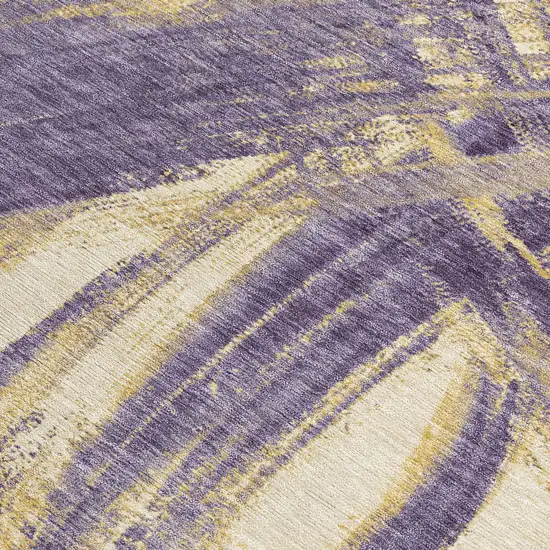 Plum Gold And Beige Abstract Washable Indoor Outdoor Area Rug Photo 2