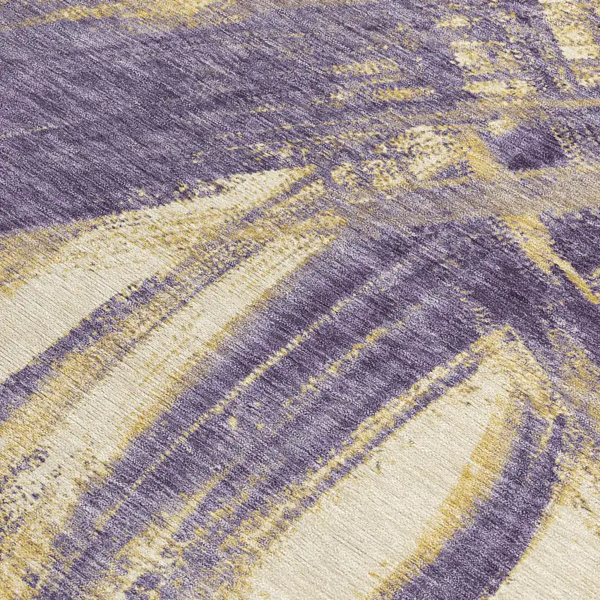 Plum Gold And Beige Abstract Washable Indoor Outdoor Area Rug Photo 2