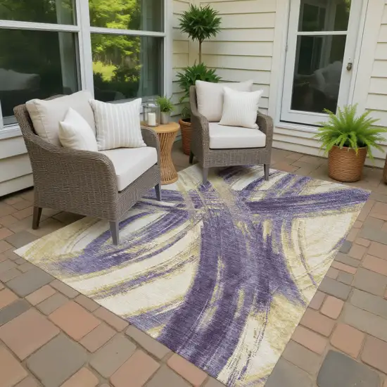 Plum Gold And Beige Abstract Washable Indoor Outdoor Area Rug Photo 3