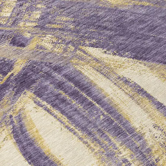 Plum Gold And Beige Abstract Washable Indoor Outdoor Area Rug Photo 1