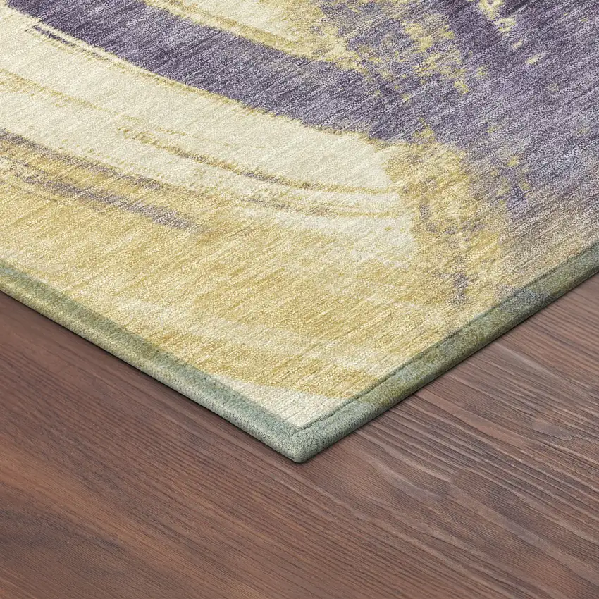 Plum Gold And Beige Abstract Washable Indoor Outdoor Area Rug Photo 9