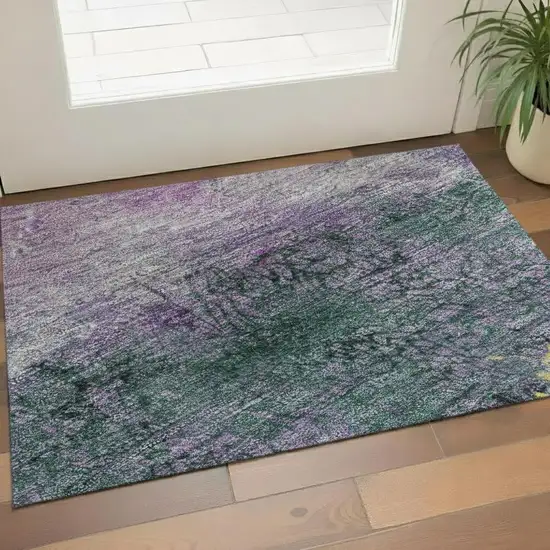 Plum Gold And Emerald Abstract Washable Area Rug With UV Protection Photo 2