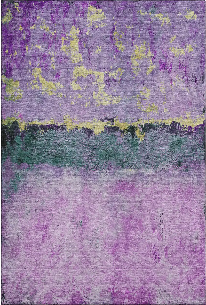 Plum Gold And Emerald Abstract Washable Area Rug With UV Protection Photo 5
