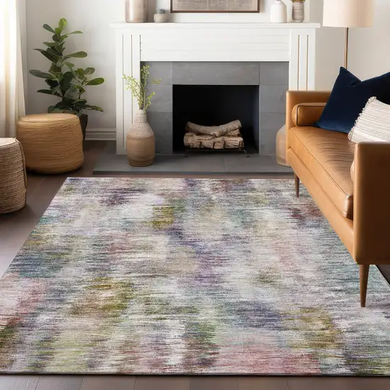 Plum Gold And Ivory Abstract Washable Area Rug With UV Protection Photo 4
