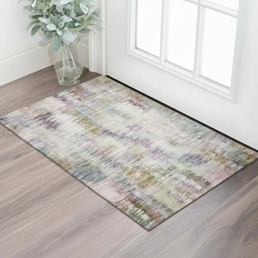 Plum Gold And Ivory Abstract Washable Area Rug With UV Protection Photo 1