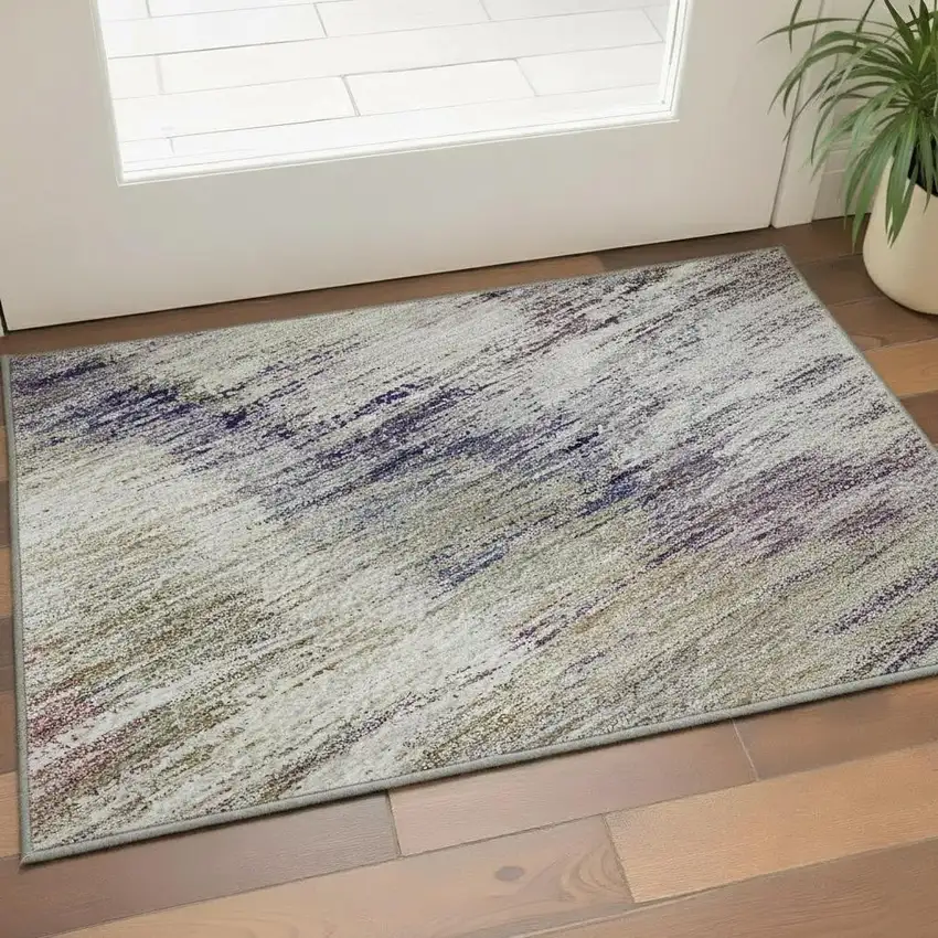 Plum Gold And Ivory Abstract Washable Area Rug With UV Protection Photo 2