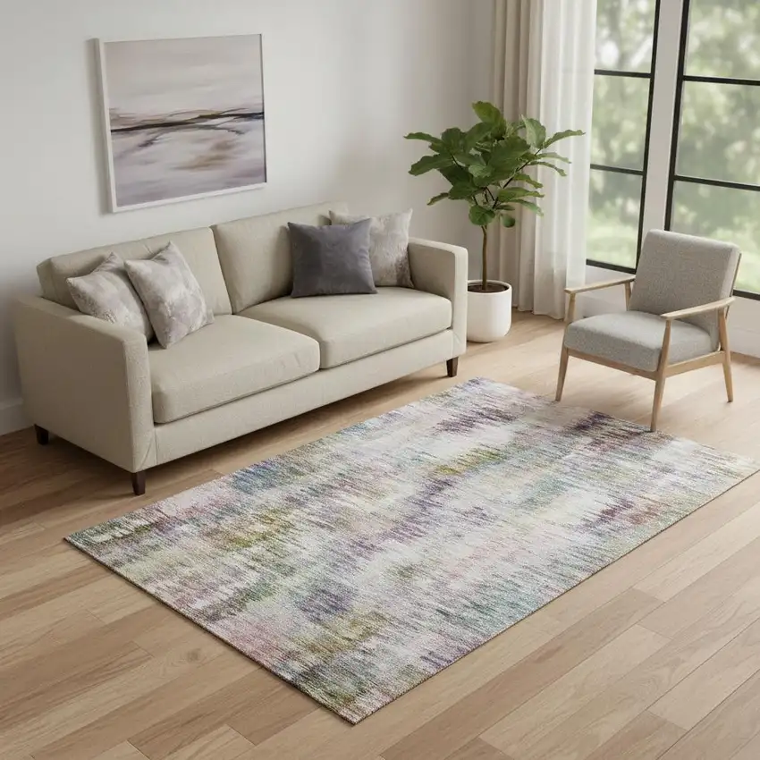 Plum Gold And Ivory Abstract Washable Area Rug With UV Protection Photo 1