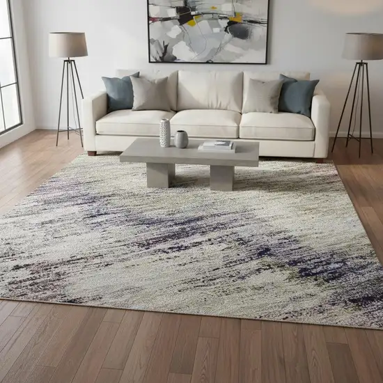 Plum Gold And Ivory Abstract Washable Area Rug With UV Protection Photo 2
