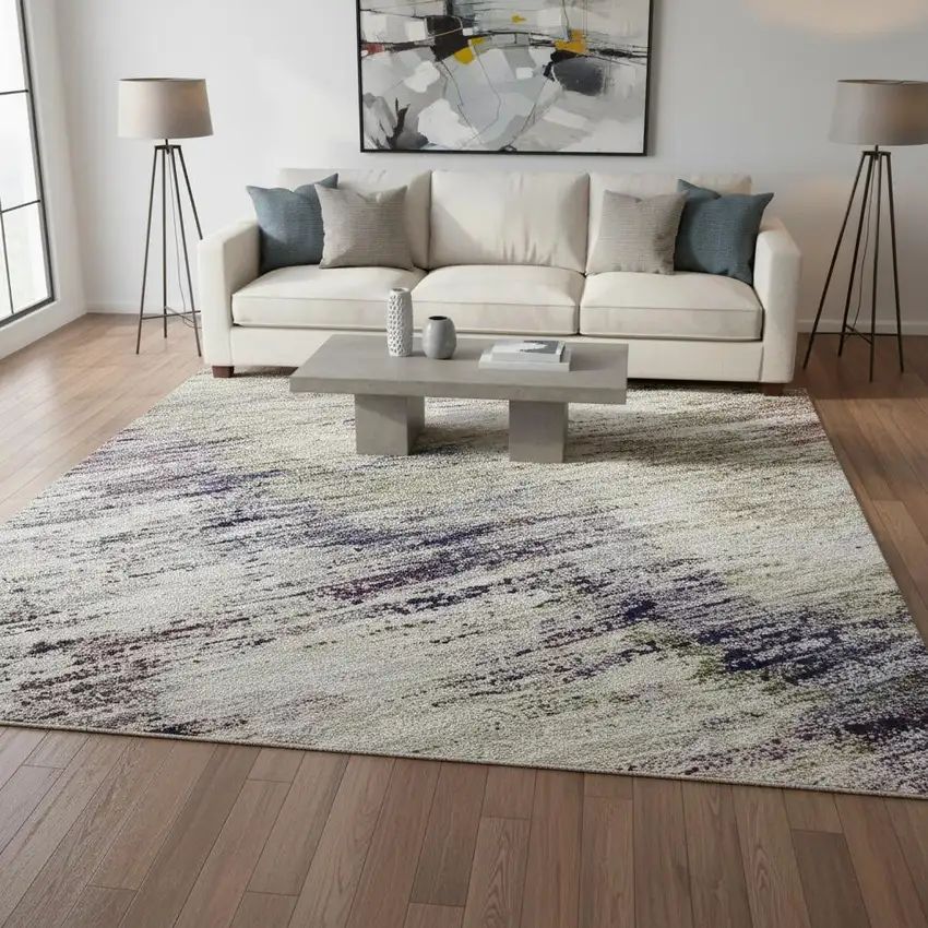 Plum Gold And Ivory Abstract Washable Area Rug With UV Protection Photo 2