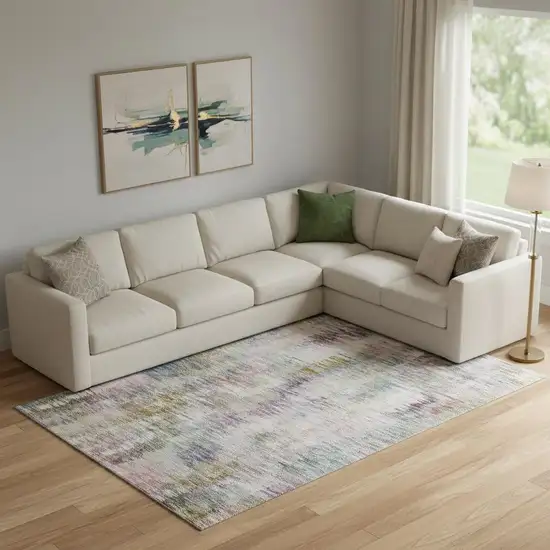 Plum Gold And Ivory Abstract Washable Area Rug With UV Protection Photo 1