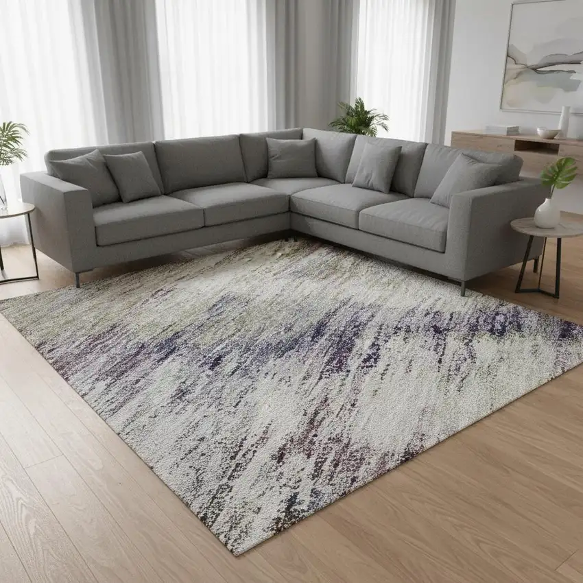 Plum Gold And Ivory Abstract Washable Area Rug With UV Protection Photo 2