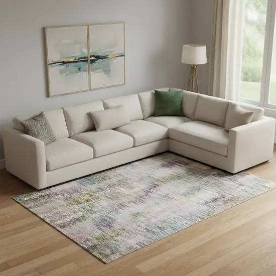 Plum Gold And Ivory Abstract Washable Area Rug With UV Protection Photo 1