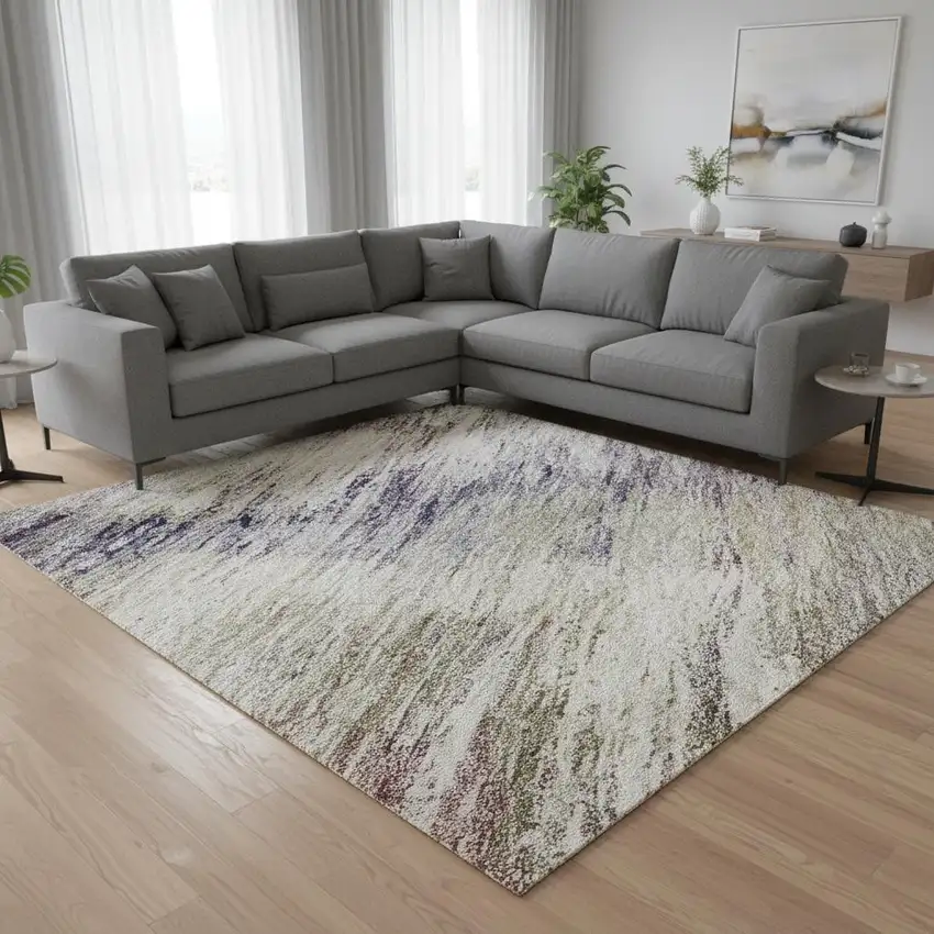 Plum Gold And Ivory Abstract Washable Area Rug With UV Protection Photo 2