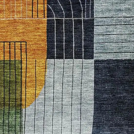 Plum Gold And Navy Blue Abstract Geometric Washable Area Rug With UV Protection Photo 3