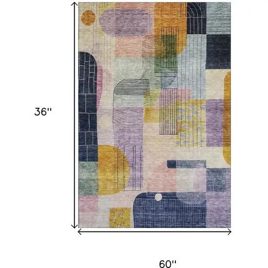 Plum Gold And Navy Blue Abstract Geometric Washable Area Rug With UV Protection Photo 9