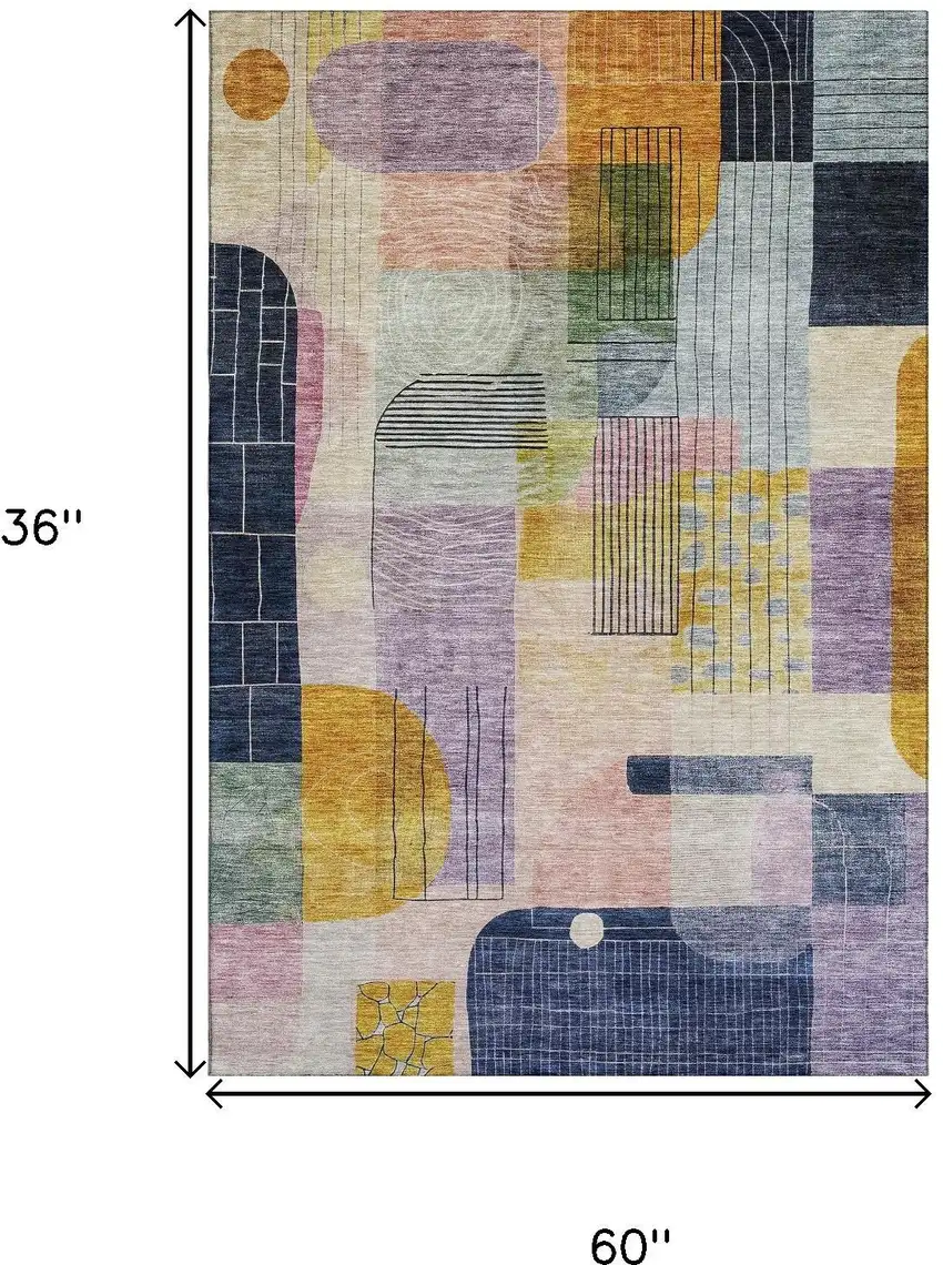 Plum Gold And Navy Blue Abstract Geometric Washable Area Rug With UV Protection Photo 9