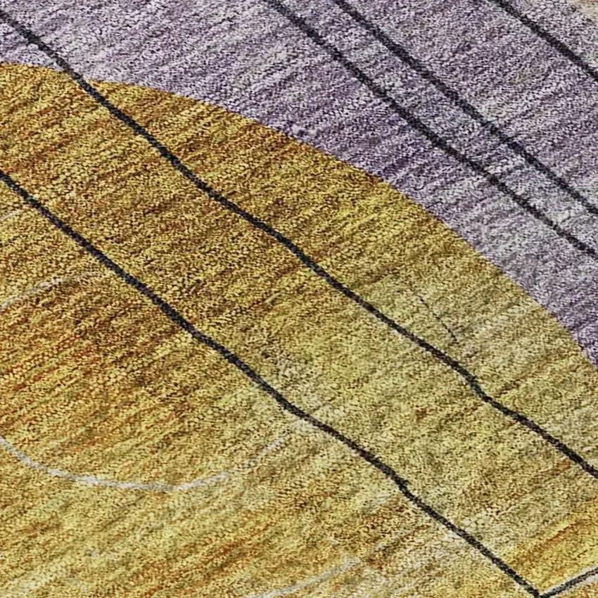 Plum Gold And Navy Blue Abstract Geometric Washable Area Rug With UV Protection Photo 2