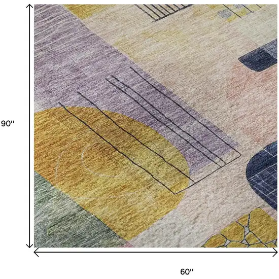 Plum Gold And Navy Blue Abstract Geometric Washable Area Rug With UV Protection Photo 9