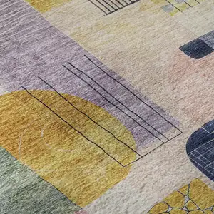 Photo of Plum Gold And Navy Blue Abstract Geometric Washable Area Rug With UV Protection