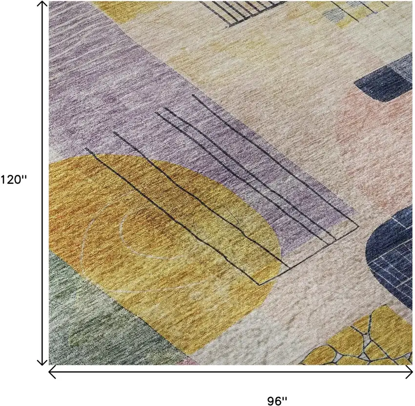 Plum Gold And Navy Blue Abstract Geometric Washable Area Rug With UV Protection Photo 9