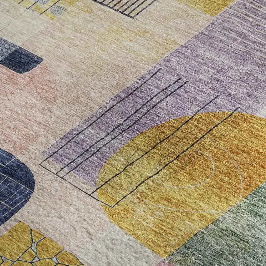 Plum Gold And Navy Blue Abstract Geometric Washable Area Rug With UV Protection Photo 2