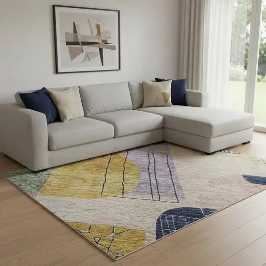 Plum Gold And Navy Blue Abstract Geometric Washable Area Rug With UV Protection Photo 2