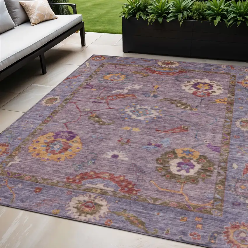 Plum Gold And Red Floral Medallion Washable Indoor Outdoor Area Rug Photo 1