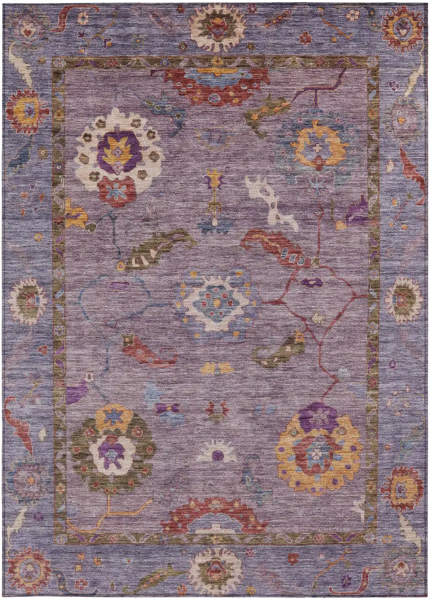 Plum Gold And Red Floral Medallion Washable Indoor Outdoor Area Rug Photo 5