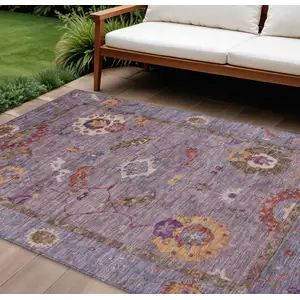 Photo of Plum Gold And Red Floral Medallion Washable Indoor Outdoor Area Rug