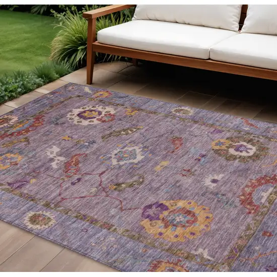 Plum Gold And Red Floral Medallion Washable Indoor Outdoor Area Rug Photo 1