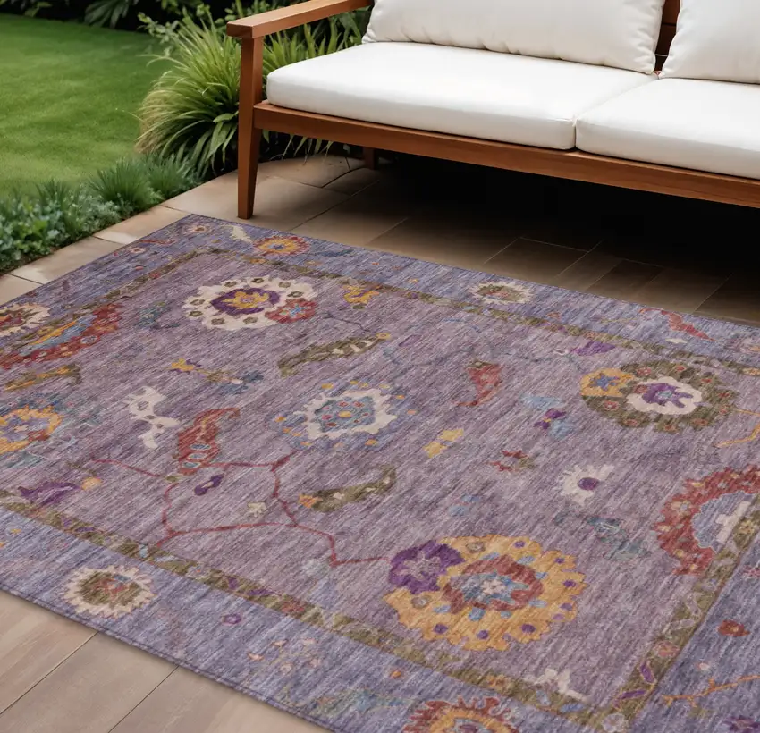 Plum Gold And Red Floral Medallion Washable Indoor Outdoor Area Rug Photo 1