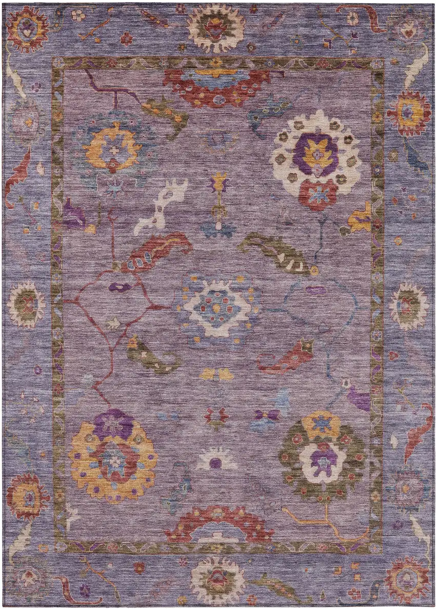 Plum Gold And Red Floral Medallion Washable Indoor Outdoor Area Rug Photo 2