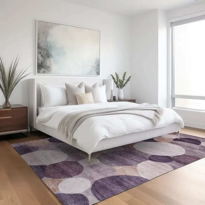 Plum Gray And Ivory Geometric Washable Indoor Outdoor Area Rug Photo 6